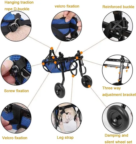 Vista 3 de Silla de ruedas ajustable para patas traseras, soporte de pierna de perro y soporte de cadera, sillas de ruedas para mascotas/perros con patas