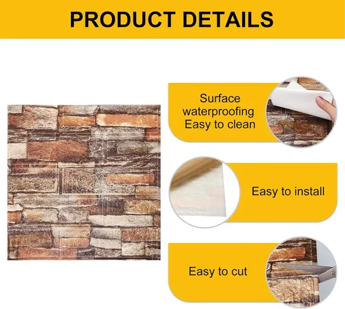 Vista 3 de uxcell Paneles de pared 3D para despegar y pegar, 30 piezas de papel tapiz de ladrillo de espuma para dormitorio, panel de pared de piedra