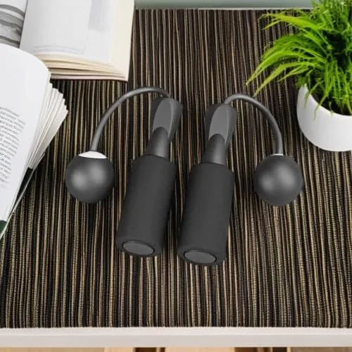 Vista 4 de Cuerda de saltar inalámbrica de bola grande, color negro, diseño sin cuerda, agarre antideslizante de espuma, perfecta para cuerdas de salto