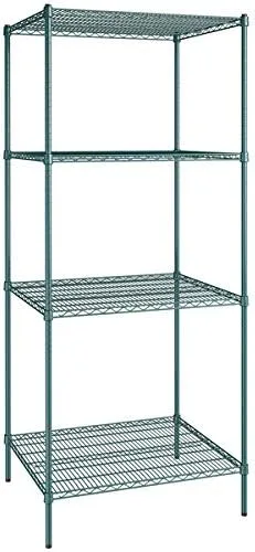 Vista 395 de Kit de 4 estantes de epoxi verde NSF de 21 x 72 pulgadas con postes de 86 pulgadas, estantería de almacenamiento resistente, kit de estantería