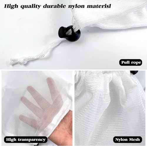 Vista 4 de Paquete de 4 bolsas de filtro al vacío de piscina para aspiradoras de hojas, bolsa de malla fina de 12 x 8.8 pulgadas con cordón de bloqueo, filtro