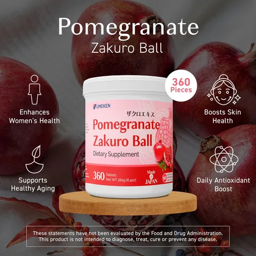 Vista 2 de Umeken Bolas de zakuro de extracto de granada - 360 piezas (suministro de 2 meses), paquete de 1 botella, suplemento masticable con vitaminas