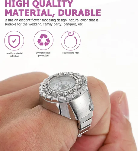Vista 4 de Hemobllo Trend Fashion - Reloj de anillo para mujer, decoración de dedo de diamante, anillo