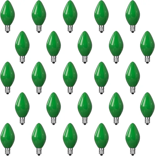 Vista 14 de Paquete de 25 bombillas de repuesto de luces de Navidad C7, bombillas incandescentes de vidrio multicolor transparente, base de candelabro C7/E12