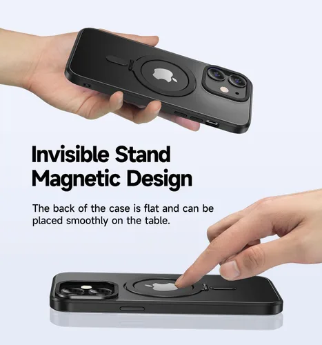 Vista 4 de MAGIC JOHN Funda para iPhone 11 [compatible con Magsafe] [con soporte de metal magnético] [a prueba de golpes de grado militar] Negro