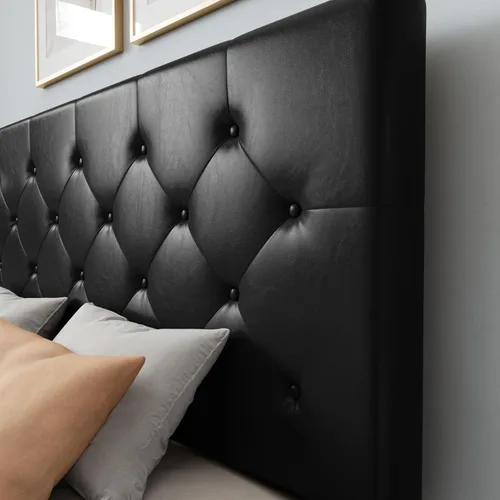Vista 8 de WEEWAY Base de cama de plataforma tamaño King con 4 cajones de almacenamiento, cabecera capitonada con botones de costura de diamante, base de Negro