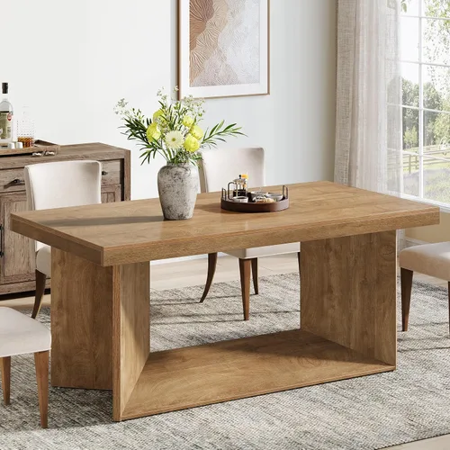 Vista 10 de Tribesigns Mesa de comedor de 63 pulgadas para 4-6, mesa de cocina de granja con pedestal resistente, muebles rectangulares de madera para el hogar