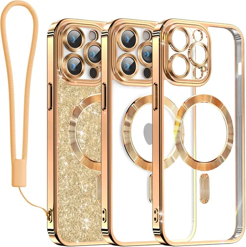 Vista 79 de Meifigno - Funda diseñada para el iPhone 16 Pro de 6.3", [Tarjeta de purpurina y correa para la muñeca] [Compatible con MagSafe]