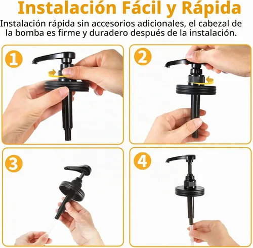 Vista 4 de 2 paquetes de dispensador de jarabe de tarro masón, dispensador de jarabe de café para tarro Mason de boca regular, bomba de plástico inoxidable