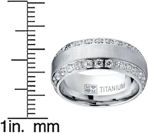 Vista 7 de Metal Masters 1.8Ct Anillo de compromiso o boda para hombre, de titanio con acabado domo cepillado, con circonia cúbica, 8 mm