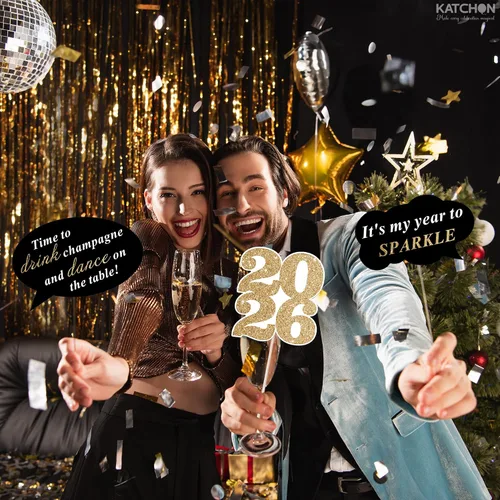 Vista 6 de Katchon, Accesorios para cabina de fotos de Año Nuevo con purpurina – Paquete de 35 Accesorios de cabina de fotos NYE para suministros de fiesta