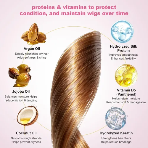 Vista 4 de Spray para el cuidado de la peluca de cabello humano, acondicionador sin alcohol con aceite de argán, queratina y proteína de seda, desenredante