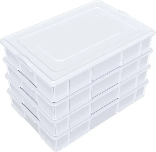 Vista 8 de Paquete de 4 cajas de plástico a prueba de masa de pizza comercial con tapa, color blanco