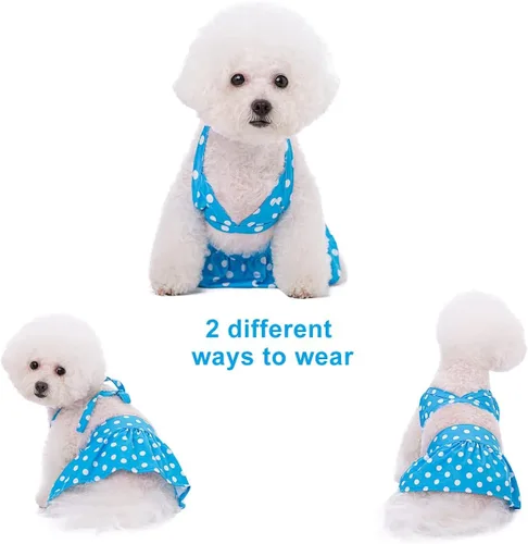 Vista 3 de Bikini para perro, traje de baño de verano para cachorros, ropa de playa, disfraz de gato para cachorro, perro gato (XS, lunares azules)