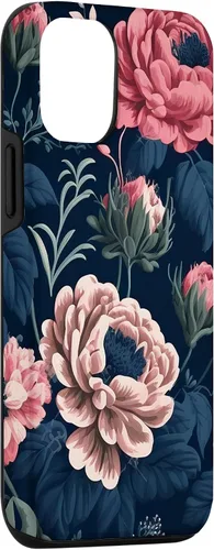 Vista 3 de Funda de follaje botánico para iPhone 15 con diseño floral azul marino y rosa