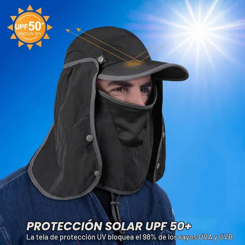 Vista 3 de GADIEMKENSD Sombrero de pesca plegable UPF 50+ 360 para exteriores Negro