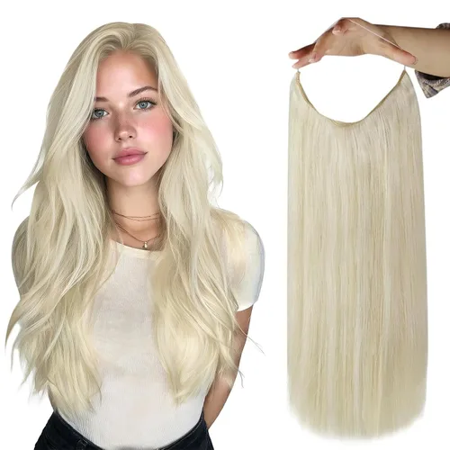 Vista 12 de Fshine - Extensiones de cabello con hilo invisible de 12 pulgadas, color rubio ceniza con reflejos de rubio decolorado, pieza de cabello humano real