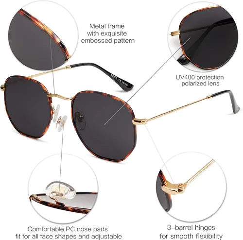 Vista 4 de SOJOS - Lentes de sol cuadrados y polarizados para hombres y mujeres, con pequeños lentes espejados hexagonales, SJ1072