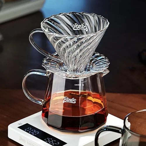 Vista 5 de Bincoo Juego de cafetera vertida, cafetera de goteo de cono de 60° en forma de V, incluye jarra de café de vidrio borosilicato de 16 onzas y gotero