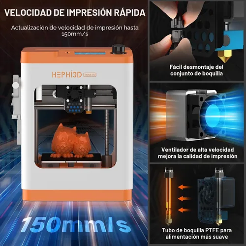 Vista 7 de Impresora 3D Hephi3d TINA2S apta para principiantes, totalmente montada, lista para usar