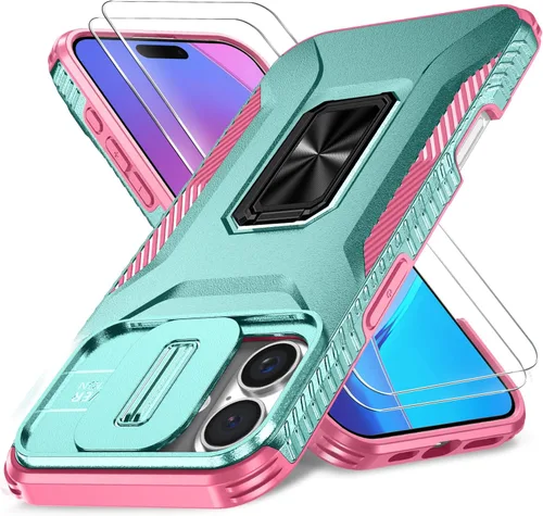 Vista 50 de Funda HakkTaoo para iPhone 13/iPhone 14 de 6.1 Pulgadas con Funda Deslizante para Cámara + Protector de Pantalla (2 Paquetes), Funda Protectora a
