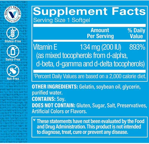 Vista 2 de The Vitamin Shoppe Vitamina E 200IU - Fuente natural, apoya el sistema cardiovascular saludable, la salud inmunológica y la salud ocular - Una vez