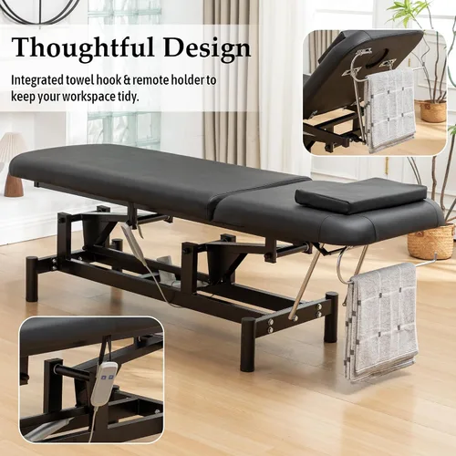 Vista 5 de Hohuqeri Mesa de masaje eléctrica profesional con control remoto, respaldo ajustable, cama médica para spa y depilación, silla de belleza de tatuaje