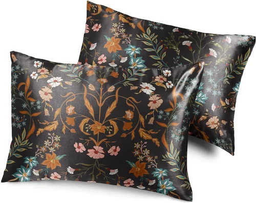 Vista 13 de Sweet Jojo Designs Juego de 2 fundas de almohada de satén (floral bohemio gris) para niñas, cabello y piel, suaves, sedosas, brillantes