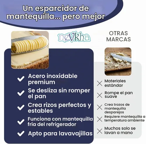 Vista 3 de Cuchillo de mantequilla de acero inoxidable Nevkha - Cuchillo listo para mantequilla de 3 en 1, esparcidor de mantequilla y gadget de cocina
