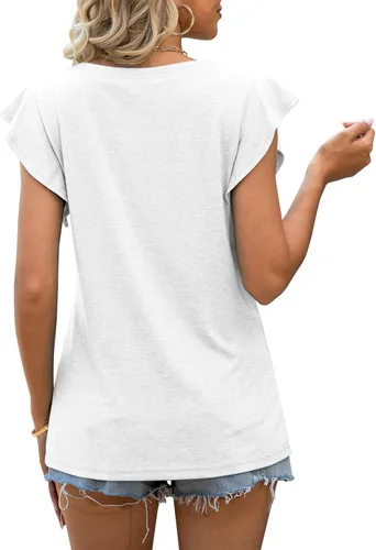 Vista 5 de Micticsi Blusa de cuello cuadrado para mujer, manga corta con volantes, ajuste holgado, túnica de verano