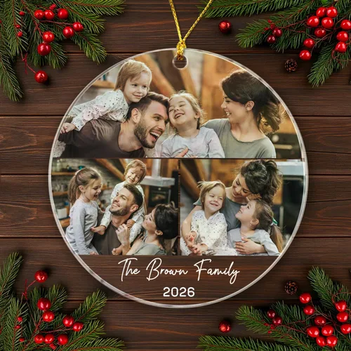 Vista 22 de Adorno de Navidad con foto personalizada 2025 para la familia, aniversario como el señor y la señora abuelos, carga cualquier imagen, cualquier foto