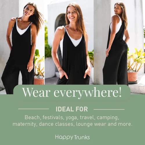 Vista 4 de Happy Trunks Overol para mujer, holgado, sin mangas, ajustable, con tirantes delgados, elásticos, talla grande, con bolsillos