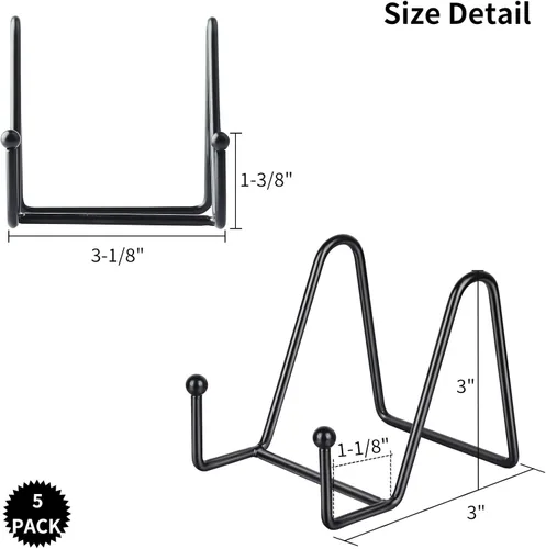 Vista 2 de IBosins Paquete de 5 soportes de exhibición para placas pequeñas de 3 pulgadas, soporte de marco de metal mini negro para fotos, libros, caballete