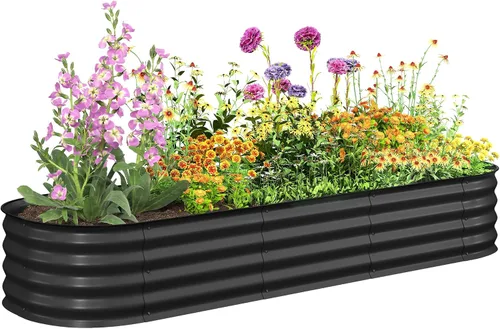 Vista 27 de Outsunny Kit de cama de jardín elevada galvanizada con barras de refuerzo, maceta de metal grande y alta para verduras, flores y hierbas, 6 x 3 x 2