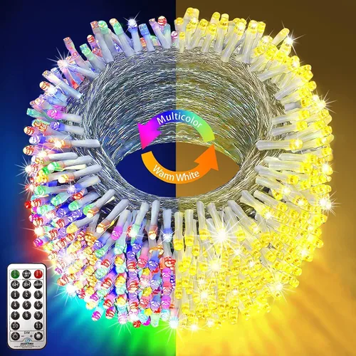 Vista 8 de KNONEW Guirnalda de luces de Navidad para interiores, 60 pies, 180 luces LED impermeables para exteriores, 8 modos de iluminación, función