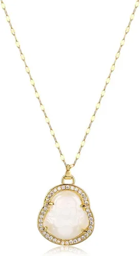 Vista 2 de COLORFUL BLING Lucky Laughing Buddha - Collar con colgante de jade verde con circonita cúbica, amuleto de piedras preciosas para mujeres y hombres
