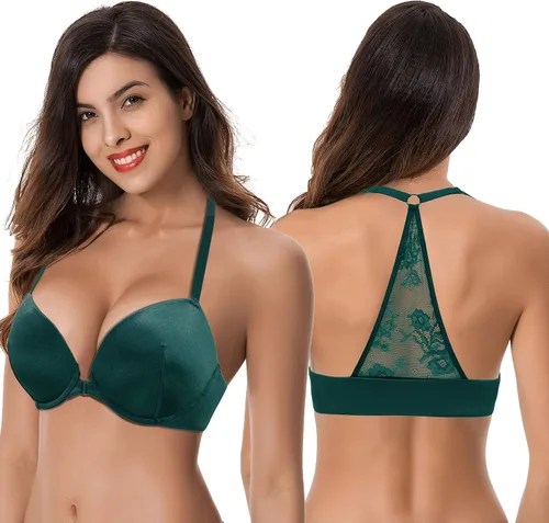Vista 4 de Curve Muse Sujetador push up para mujer con cierre frontal y aros y cierre frontal, Multicolorido