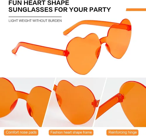 Vista 27 de Lentes de sol con forma de corazón, 2 pares de lentes de sol en forma de corazón, gafas de sol rave para mujeres, regalos de fiesta
