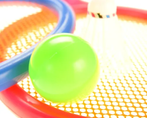 Vista 6 de PowerTRC Juego de bádminton y tenis con raquetas coloridas de fácil agarre Juego de juego para exteriores e interiores para niños y niñas