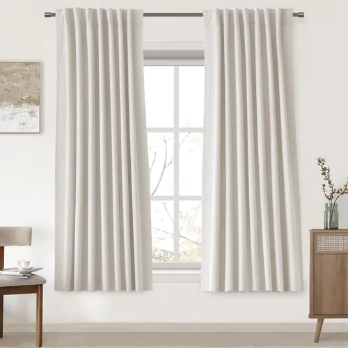 Vista 81 de UHITECH Cortinas cortas de lino de 24 pulgadas de largo para ventanas pequeñas de granja, cortinas opacas modernas para sala de estar, pestañas