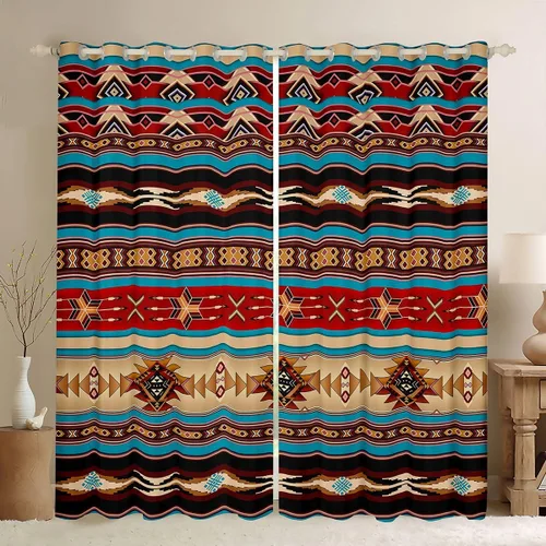 Vista 14 de Cortinas opacas de estilo bohemio occidental de 76 x 45 pulgadas, cortinas y cortinas de atrapasueños de vaca, cortinas del suroeste, cortinas
