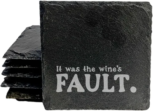 Vista 10 de Rustic Drinking Wine is My Hobby Slate Coasters Set of 8 – Round – USA Made Witty wine lover’s motto engraved on real slate coasters — “drinking