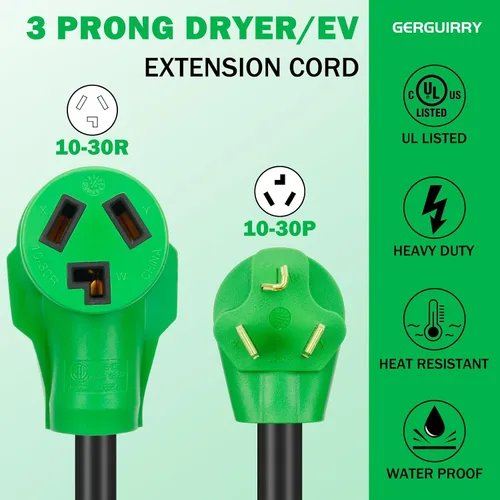 Vista 5 de Gerguirry Cable de extensión para secadora de 3 clavijas y 50 pies, cable resistente NEMA 10-30P de 30 amperios a 10-30R, uso para extensión