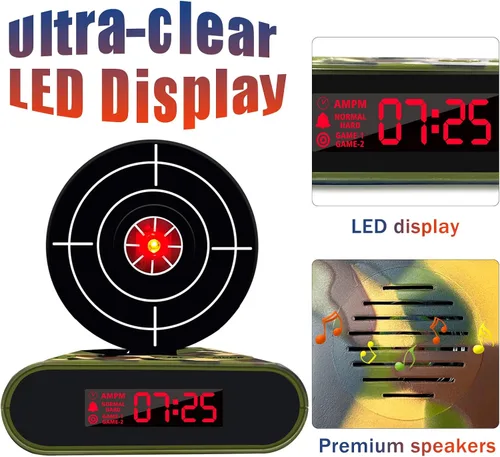 Vista 3 de Lock N' Load Reloj despertador con diseño de pistola y blanco de tiro/Reloj despertador con diana/Reloj creativo
