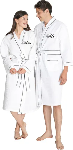 Vista 10 de AW BRIDAL Mr and Mrs Waffle Knit Robe Set for Wedding Engagement Gifts Marina de guerra - Mrs. & Mr.