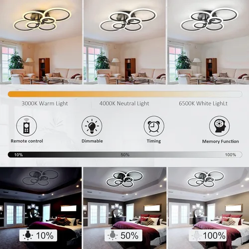 Vista 2 de SJV Lámpara de techo moderna: Lámpara de techo LED regulable de montaje empotrado - Luces de techo negras de 31.4 pulgadas, accesorios