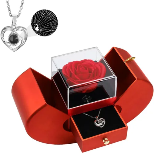 Vista 14 de Emibele - Regalos de rosa preservada para mujer, caja de rosa eterna con collar de corazón, regalos románticos con mensaje "te amo" para mujeres