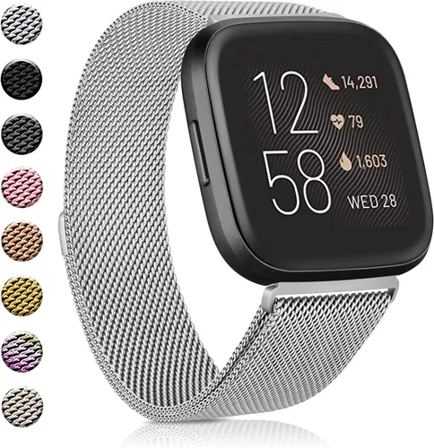 Vista 8 de Amzpas - Bandas compatibles con Fitbit Versa 2 / Fitbit Versa SE/Fitbit Versa Lite/Fitbit Versa, correas de malla de acero inoxidable transpirable