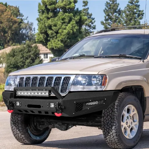 Vista 2 de VIJAY Parachoques delantero para Jeep Grand Cherokee WJ 1999-2004 con placa de cabrestante y luces