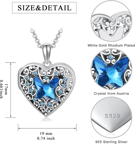 Vista 4 de Dorunmo 925 Sterling Silver Heart Locket Necklace That Holds Pictures Photo Locket Necklace